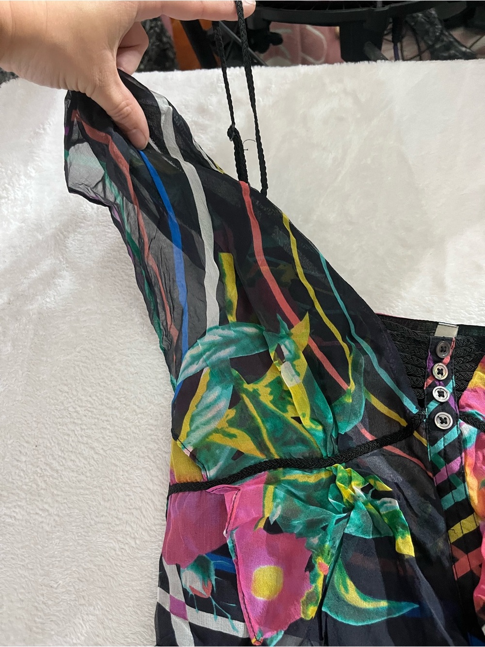 100% Silk Mini Dress Abstract Ark & Co Multicolor Ruffled Chiffon Whimsical Fun - Picture 13 of 16